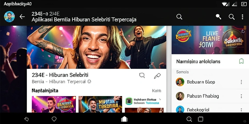 Tampilan antarmuka aplikasi 234E menampilkan berita selebriti terkini.