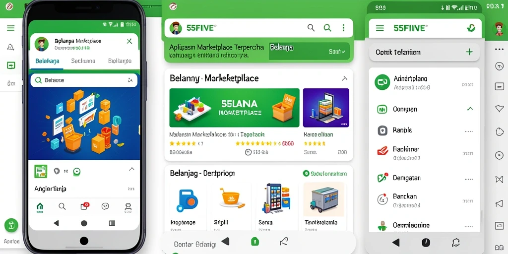 Tampilan antarmuka aplikasi Marketplace 55FIVE yang ramah pengguna.
