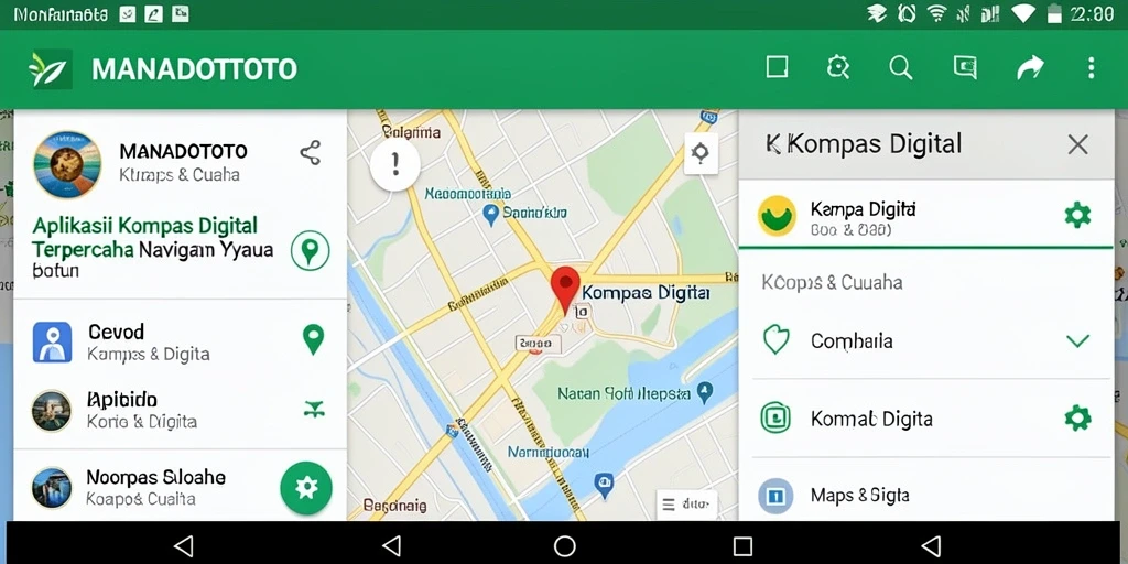 Tampilan antarmuka utama MANADOTOTO menunjukkan fungsi Kompas Digital yang efektif.