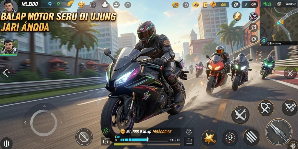 Tampilan antarmuka balap motor yang menarik dan fungsional.